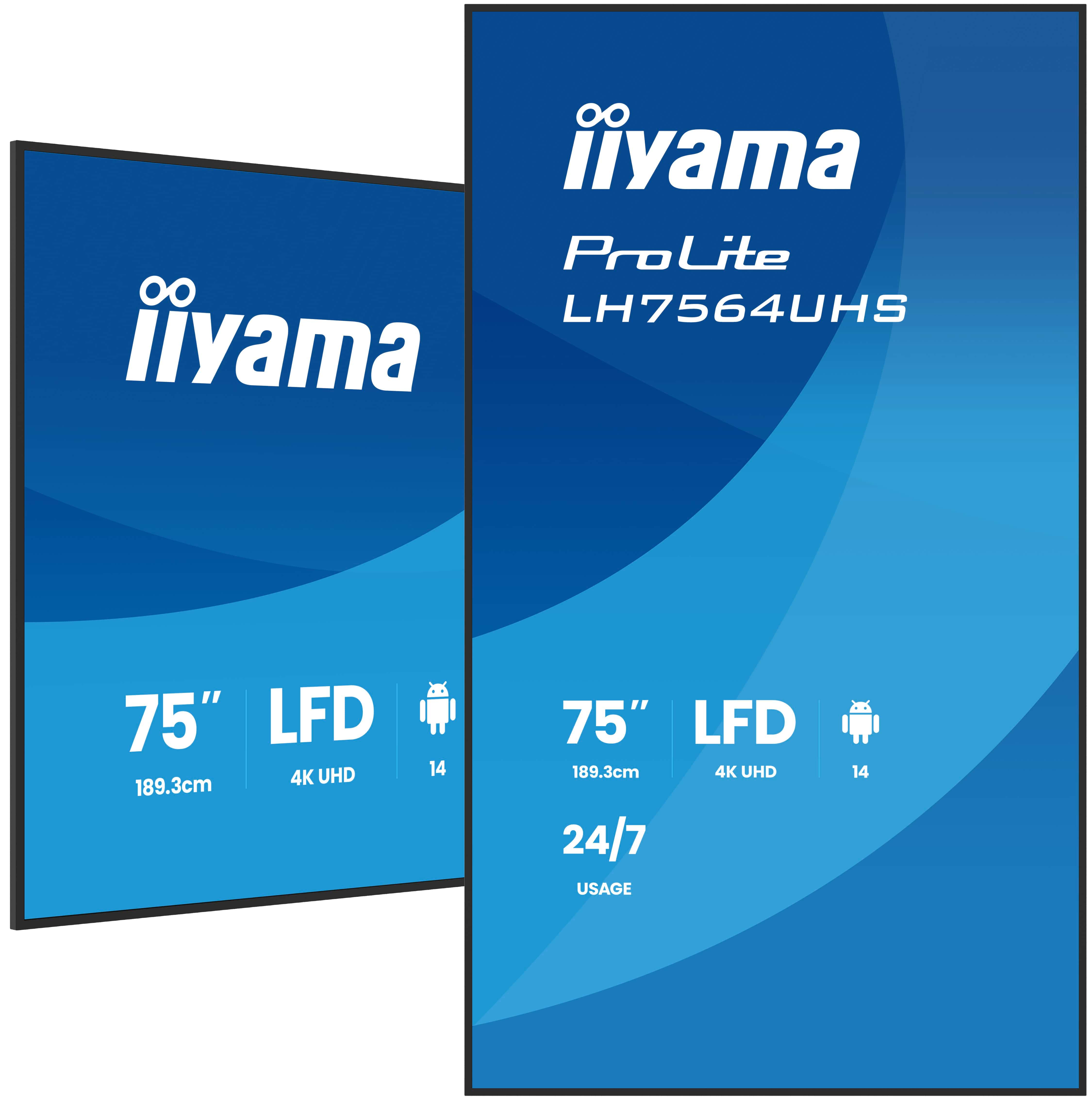 iiyama LH7564UHS-B1AG skilte display Digital fladpaneldisplay 190,5 cm (75") Wi-Fi 500 cd/m² 4K Ultra HD Sort Android 24/7