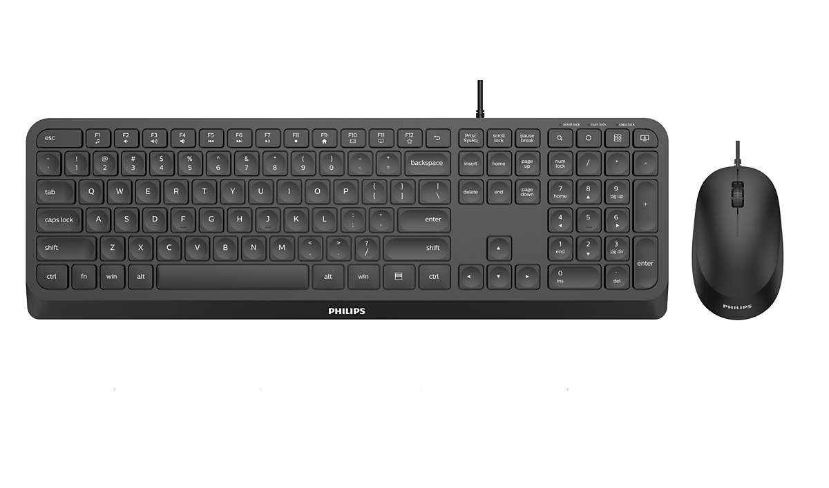 Philips 2000 series SPT6207B/21 tastatur Mus inkluderet Universel USB QWERTY Nordisk Sort