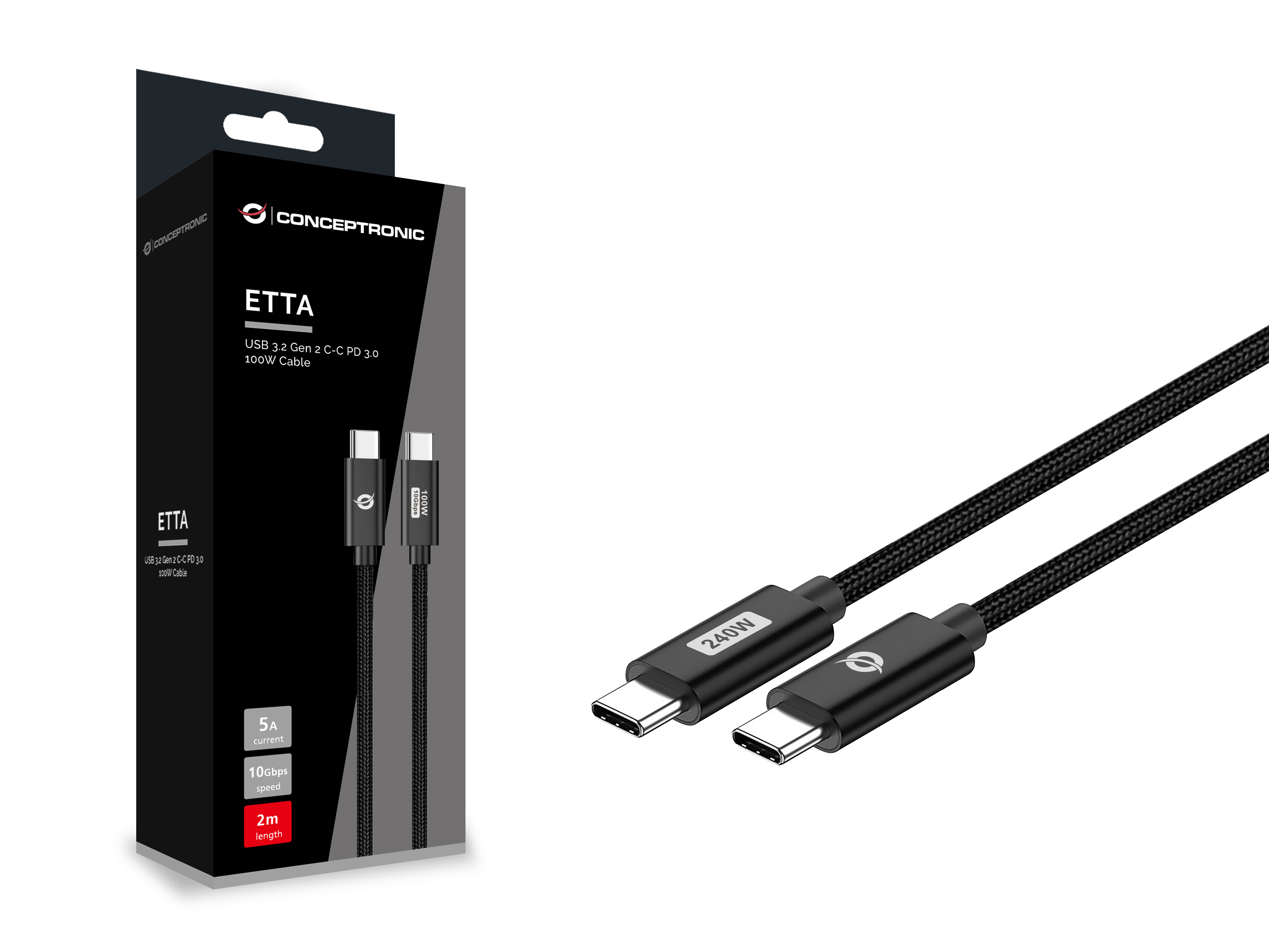 Conceptronic ETTA03B12 USB-kabel USB 2.0 1,2 m USB C Sort
