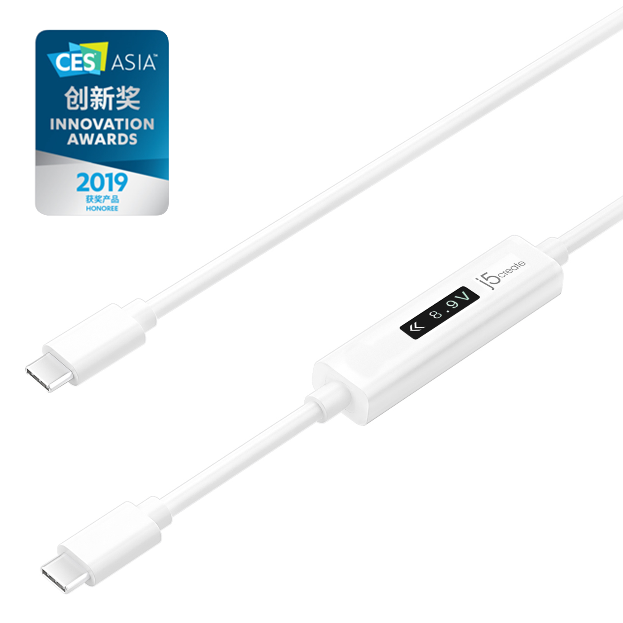 j5create JUCP14-N USB-C™ 2.0 til USB-C™-kabel med dynamisk strømmåler og OLED