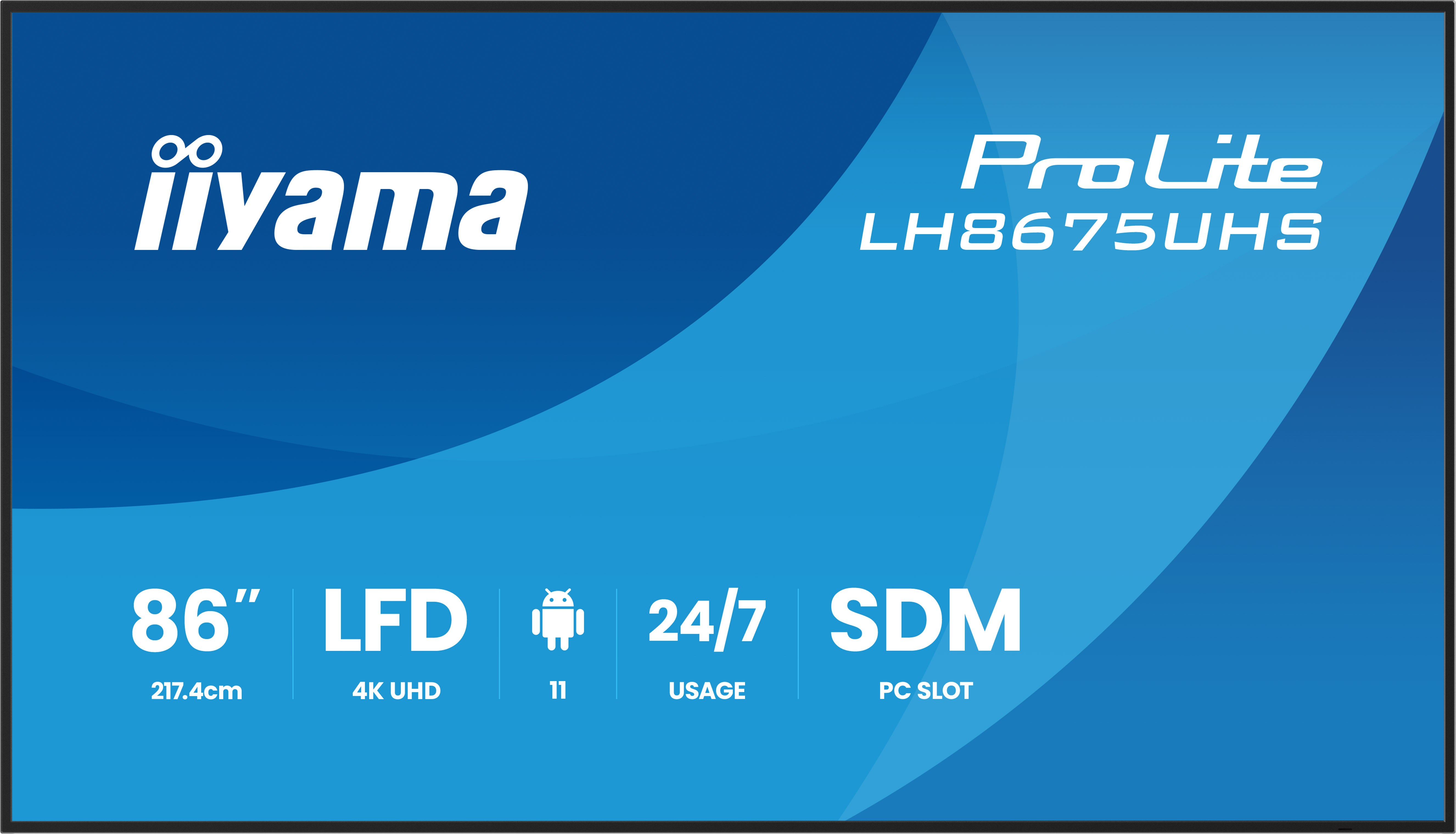 iiyama LH8675UHS-B2AG skilte display Digital fladpaneldisplay 2,17 m (85.6") LCD Wi-Fi 500 cd/m² 4K Ultra HD Sort Indbygget processer Android 11 24/7