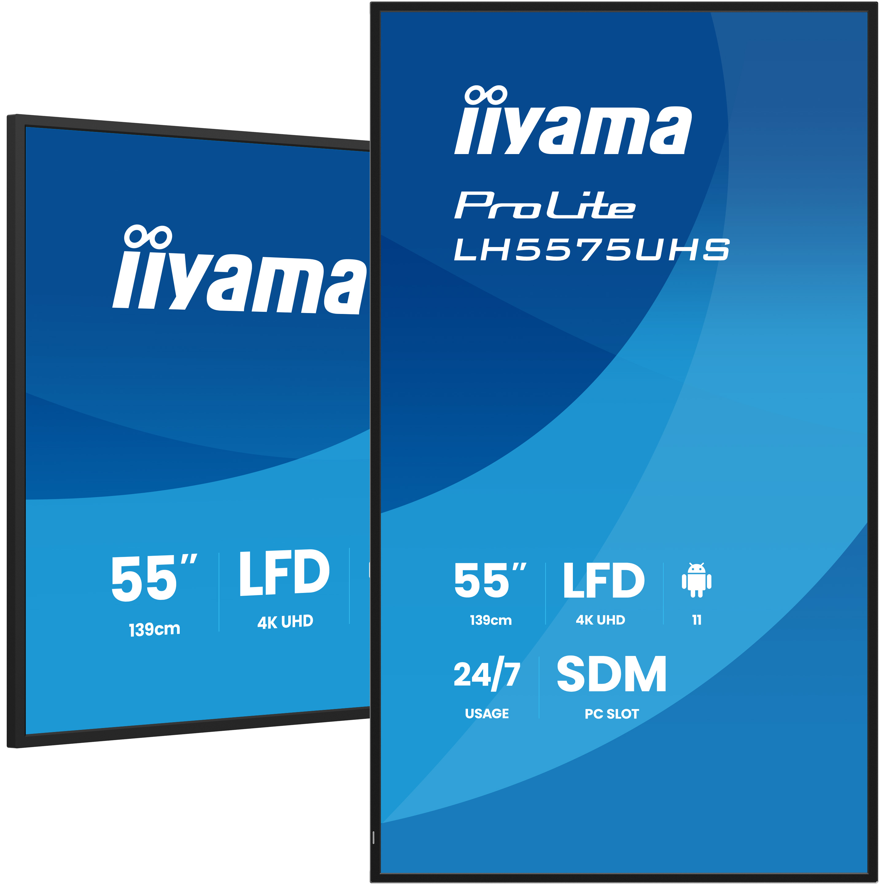 iiyama LH5575UHS-B2AG skilte display Digital fladpaneldisplay 138,7 cm (54.6") LCD Wi-Fi 500 cd/m² 4K Ultra HD Sort Indbygget processer Android 11 24/7