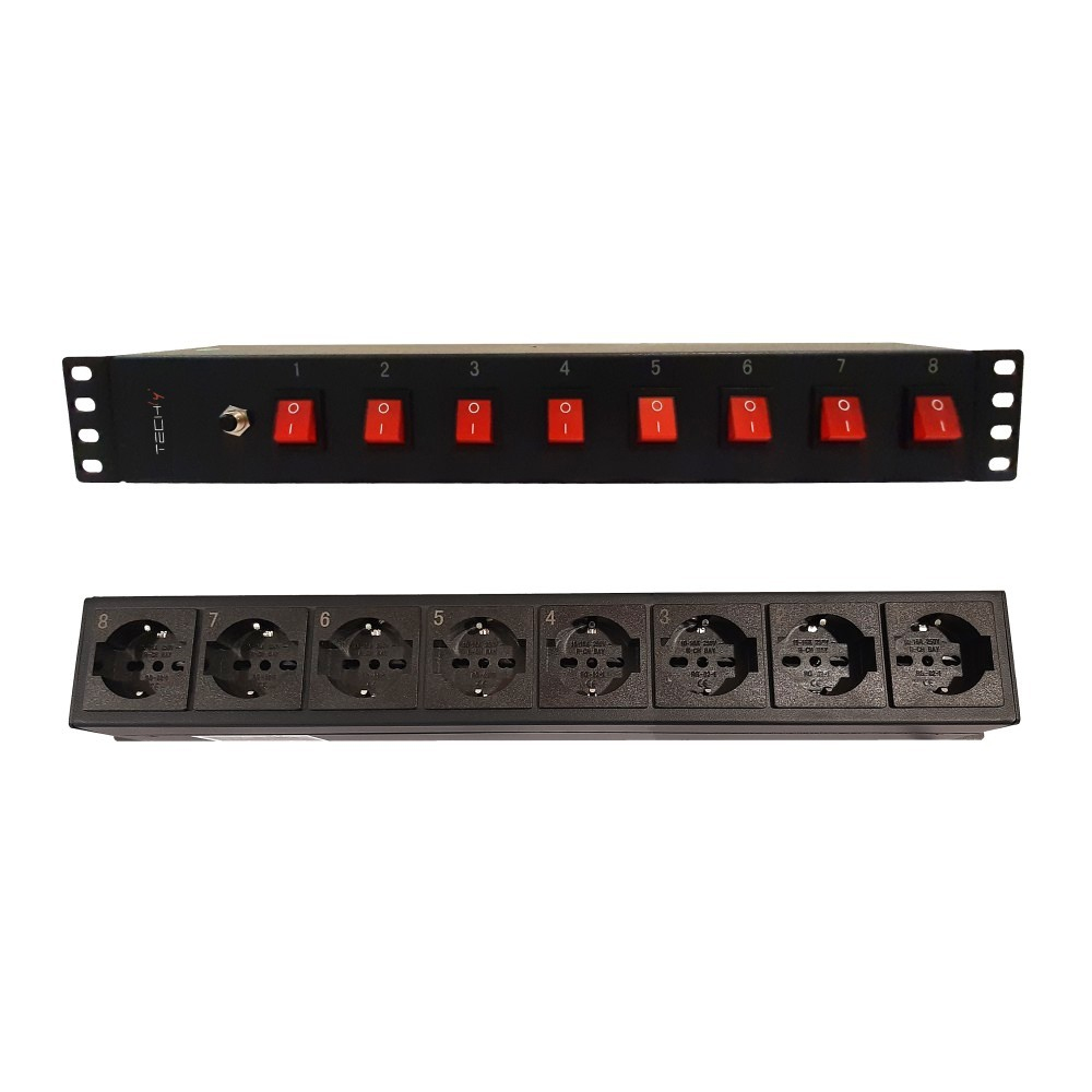 Techly I-CASE STRIP-815I strømforsyningsenhed (PDU) 8 AC stikkontakt(er) 1.5U Sort