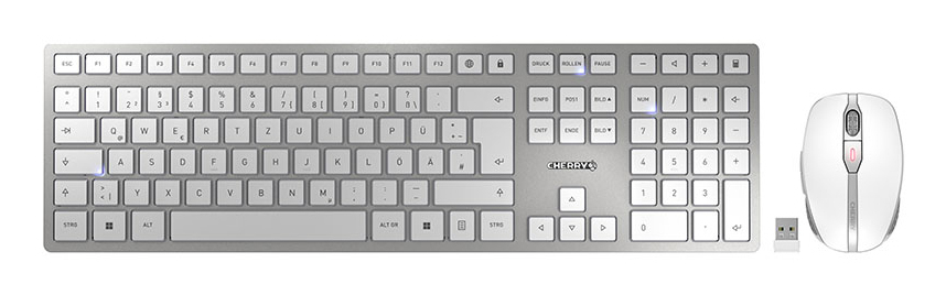 CHERRY DW 9100 SLIM tastatur Mus inkluderet Universel RF trådløs + Bluetooth QWERTZ Tysk Sølv