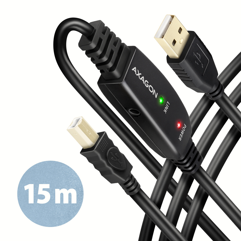 Axagon ADR-215B USB 2.0 A-M -> B-M active connecting/repeater cable 15m - Kabel - Digital/Daten USB-kabel USB A USB B Sort