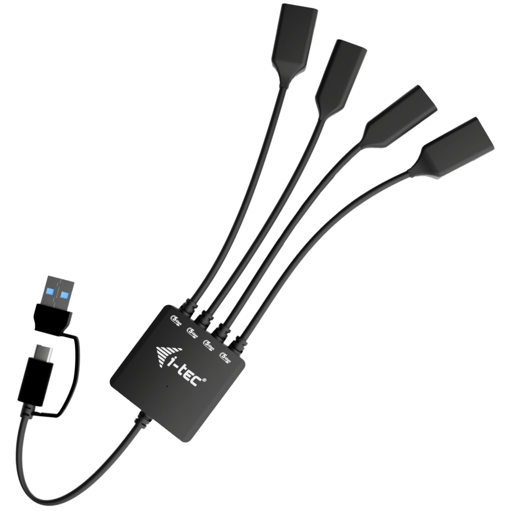 i-tec USB-C/USB-A Cable HUB 4 port (2x USB-C, 2x USB-A) USB 3.2 Gen 1 (3.1 Gen 1) Type-A + Type-C 5000 Mbit/s Sort