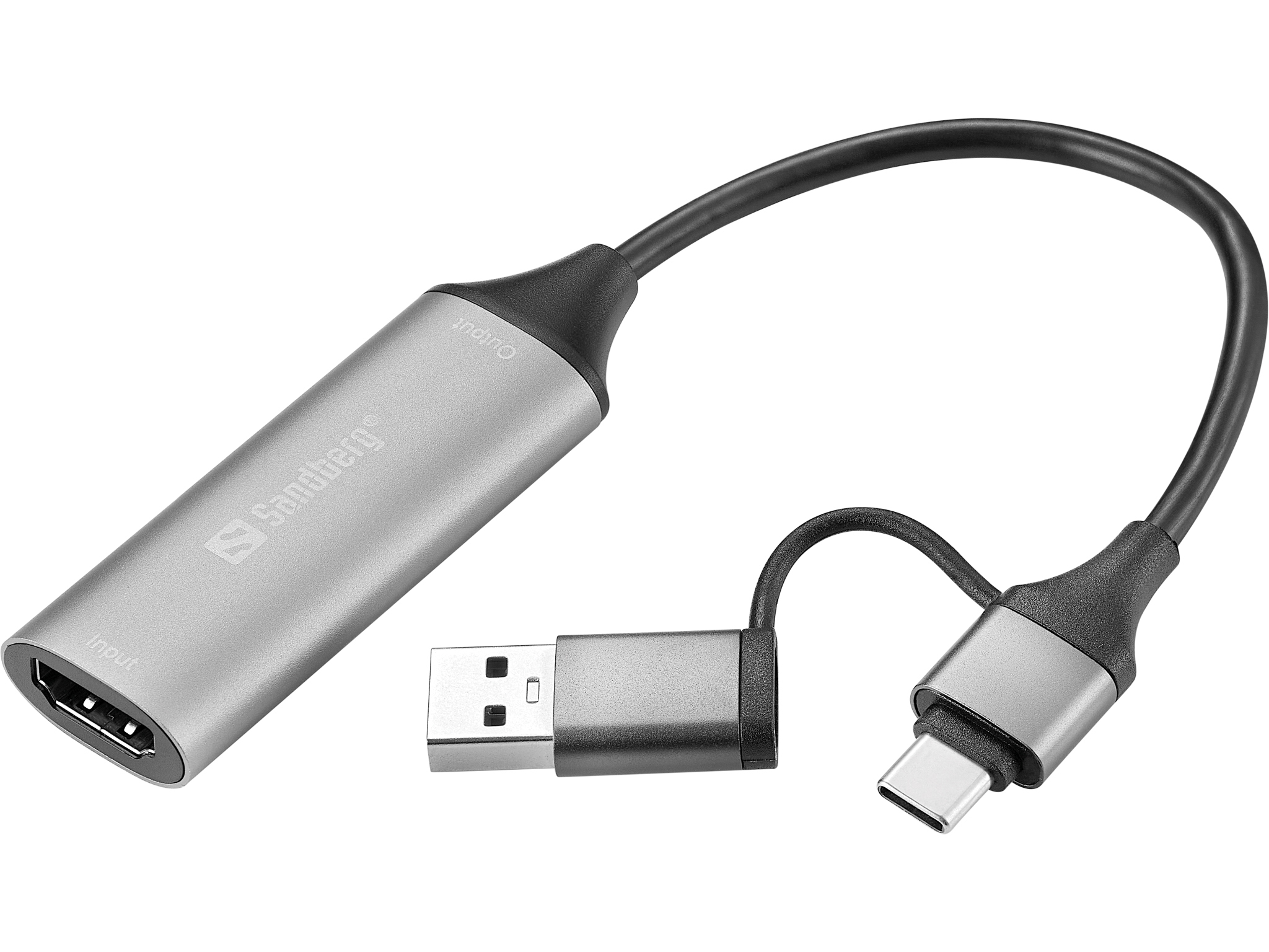 Sandberg 136-70 videokabel adapter 0 m HDMI Type A (Standard) USB Type-A + USB Type-C Grå