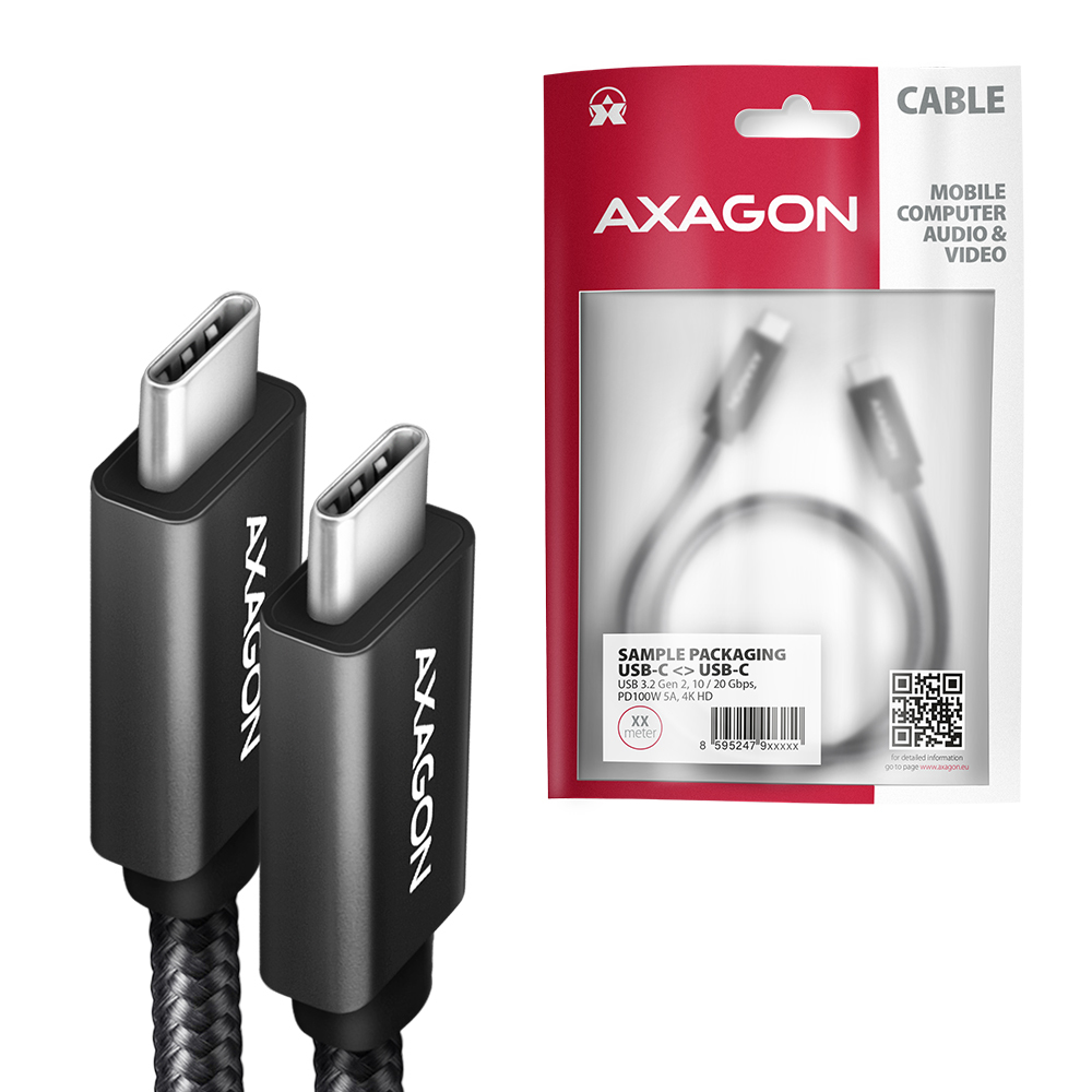 Axagon BUCM32-CM15AB USB-kabel USB 3.2 Gen 2x2 1,5 m USB C Sort